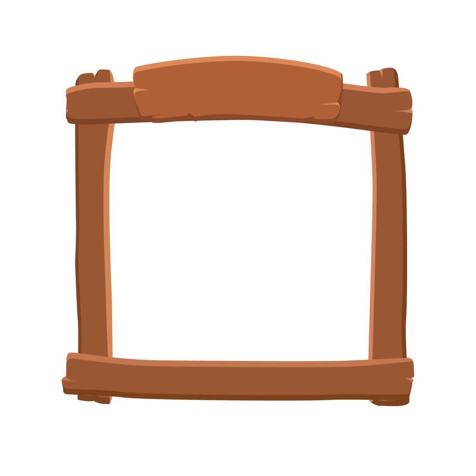 Wooden game frame or border. Plank and panel for 2D game interface design and UI element vector