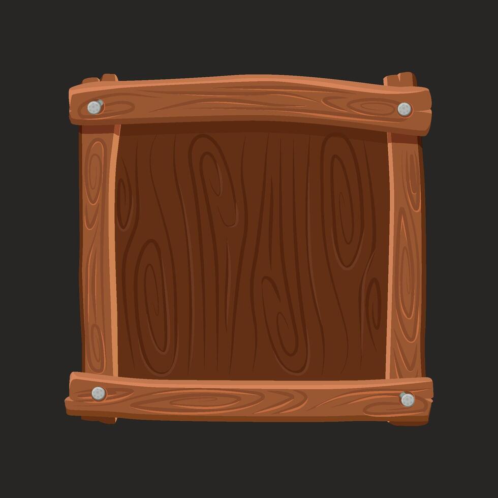 Cartoon wooden game frame or border. Plank and panel for 2D game interface design and UI element vector