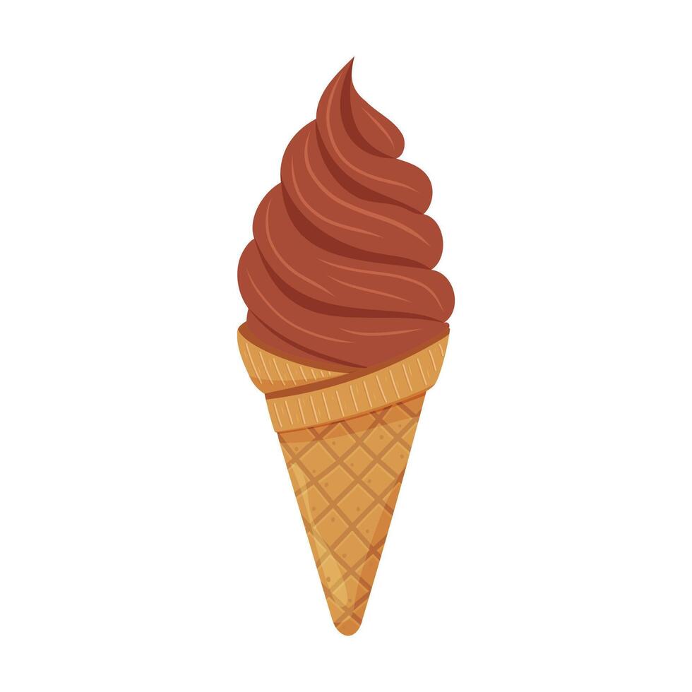 Soft serve ice cream cone with rich chocolate flavor in a cone vector