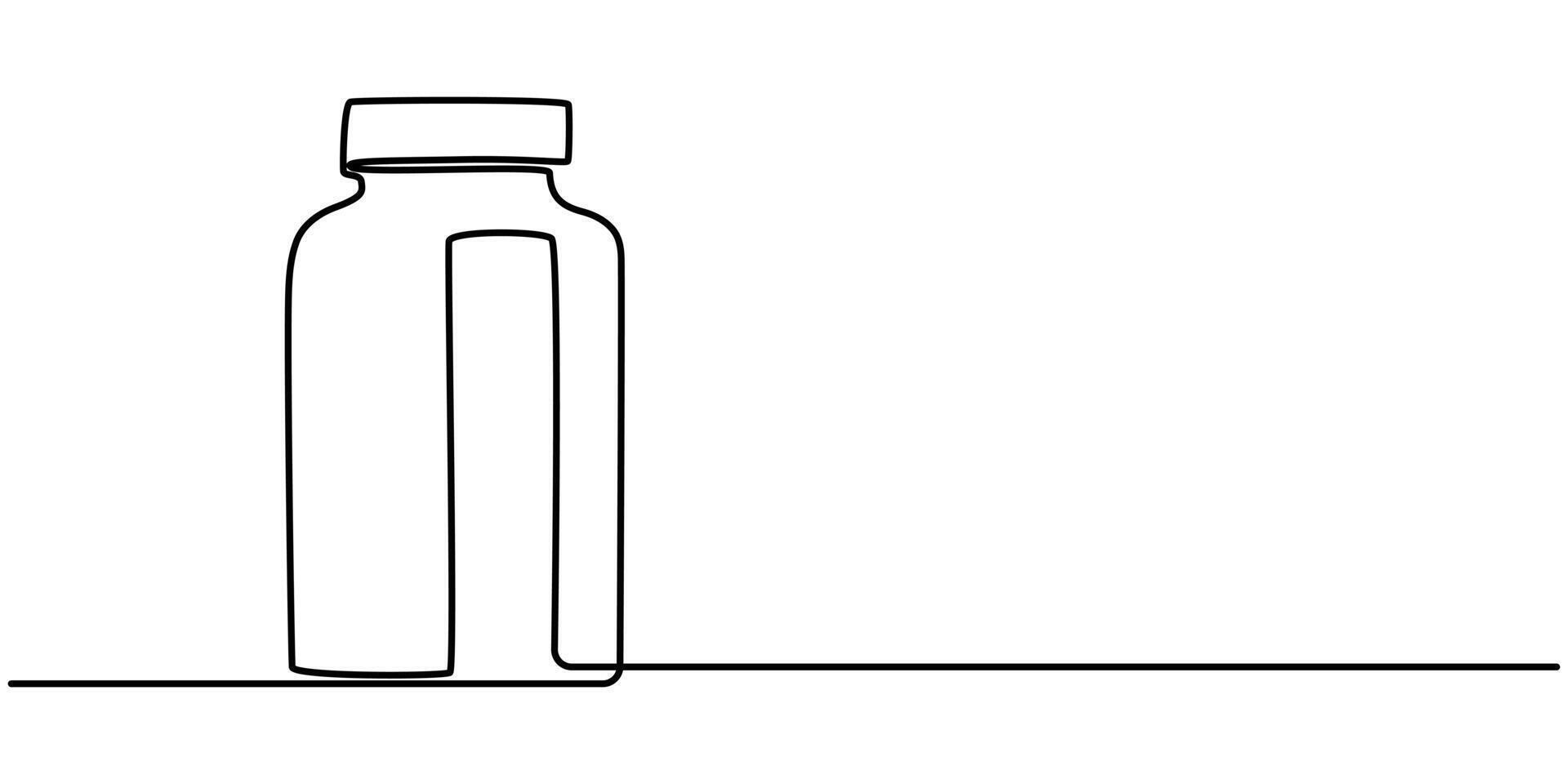 Continuous one single minimal line drawing jar, blank botle continuous one line drawing vector