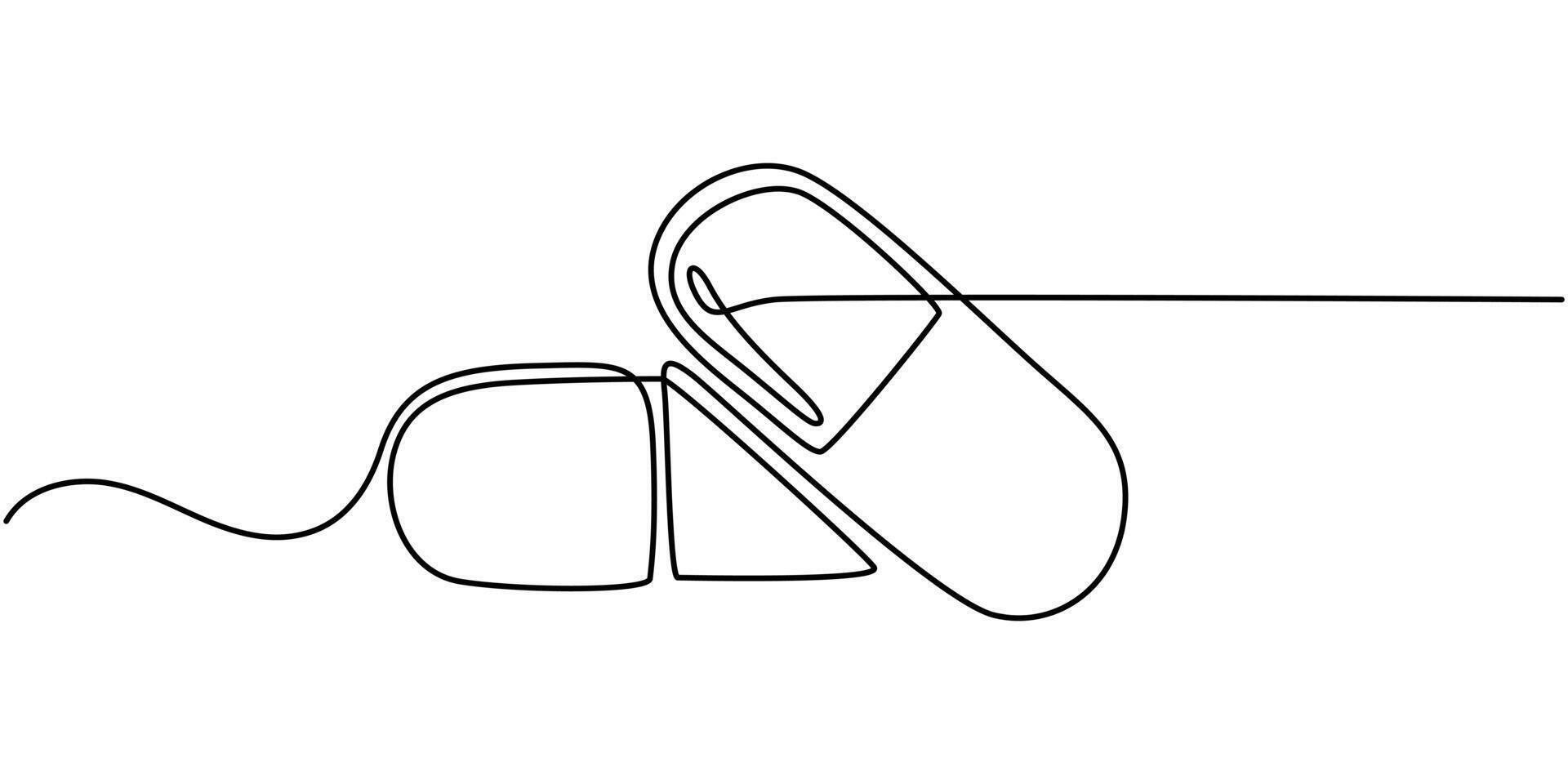 Continuous Line Drawing of Medicine Pills Icon, Hand Drawn Symbol Illustration. vector