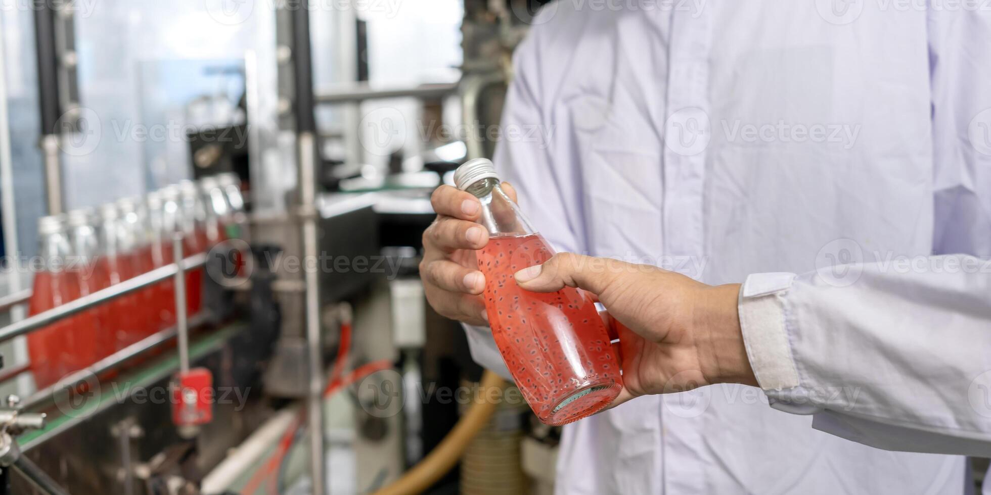 quality inspector food technician inspection about quality control food or beverages before send product to the customer. Production leader recheck ingredient and productivity. photo