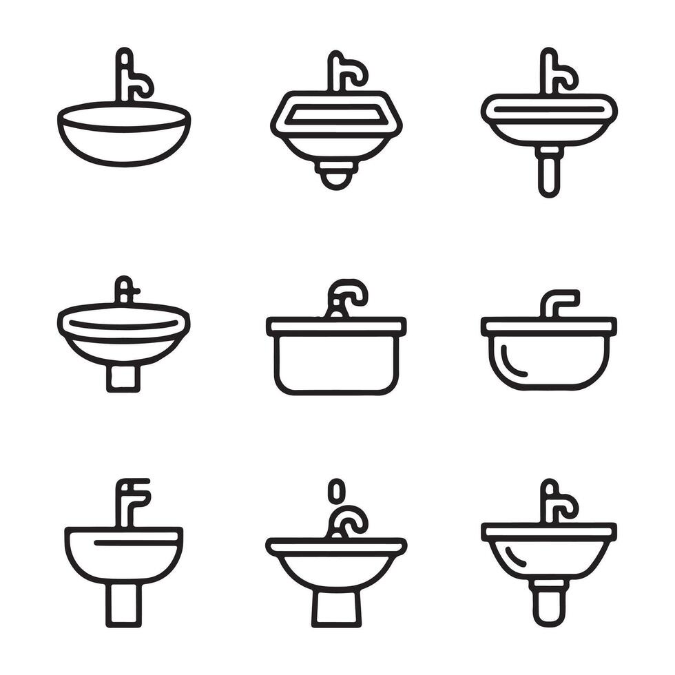 Plumbing Sink Icon Set Collection vector