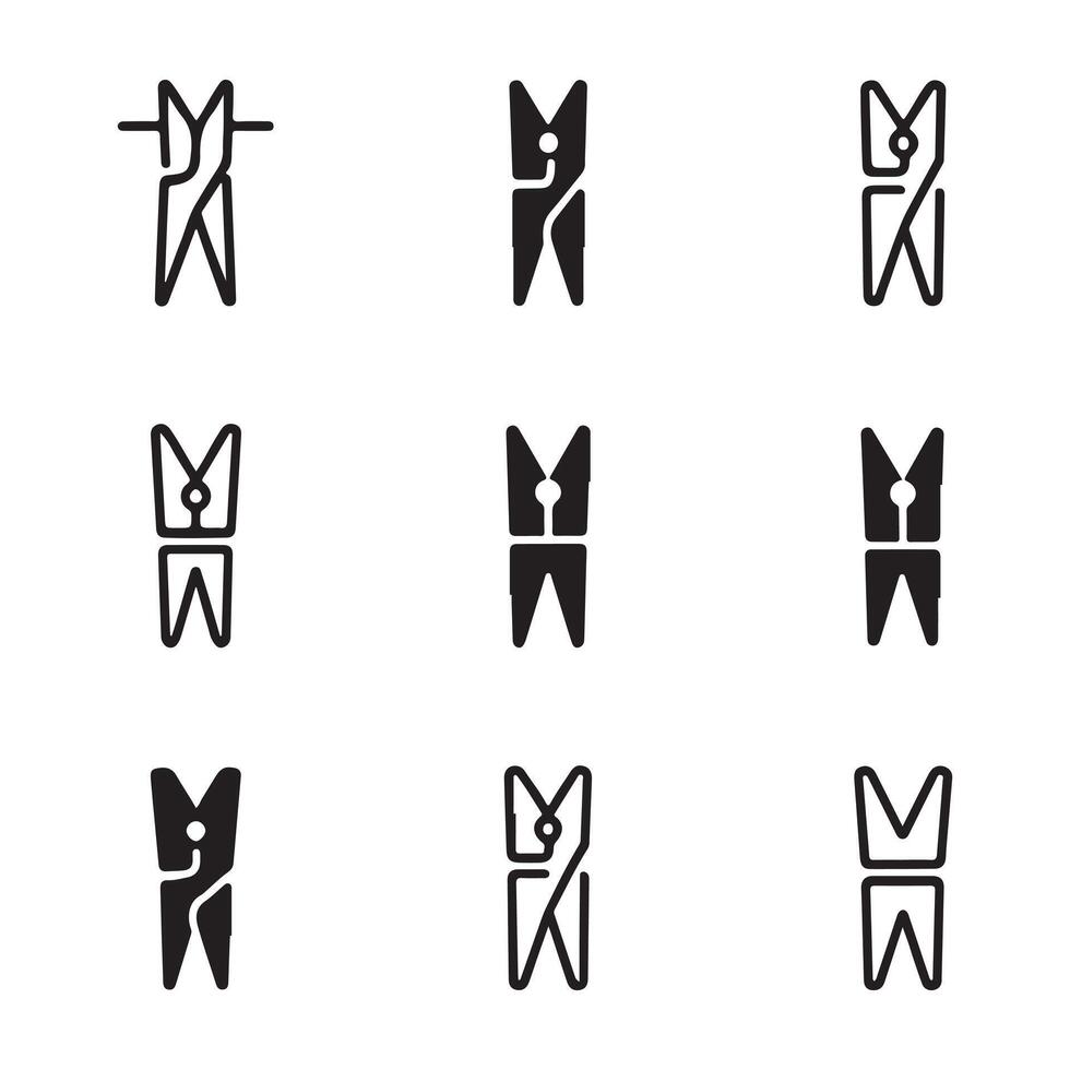 Clothes Peg Icon Set Collection vector