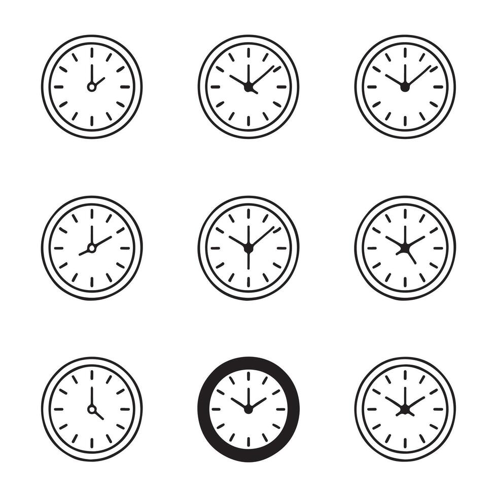 Minimal Timepiece Icon Set Bundle vector