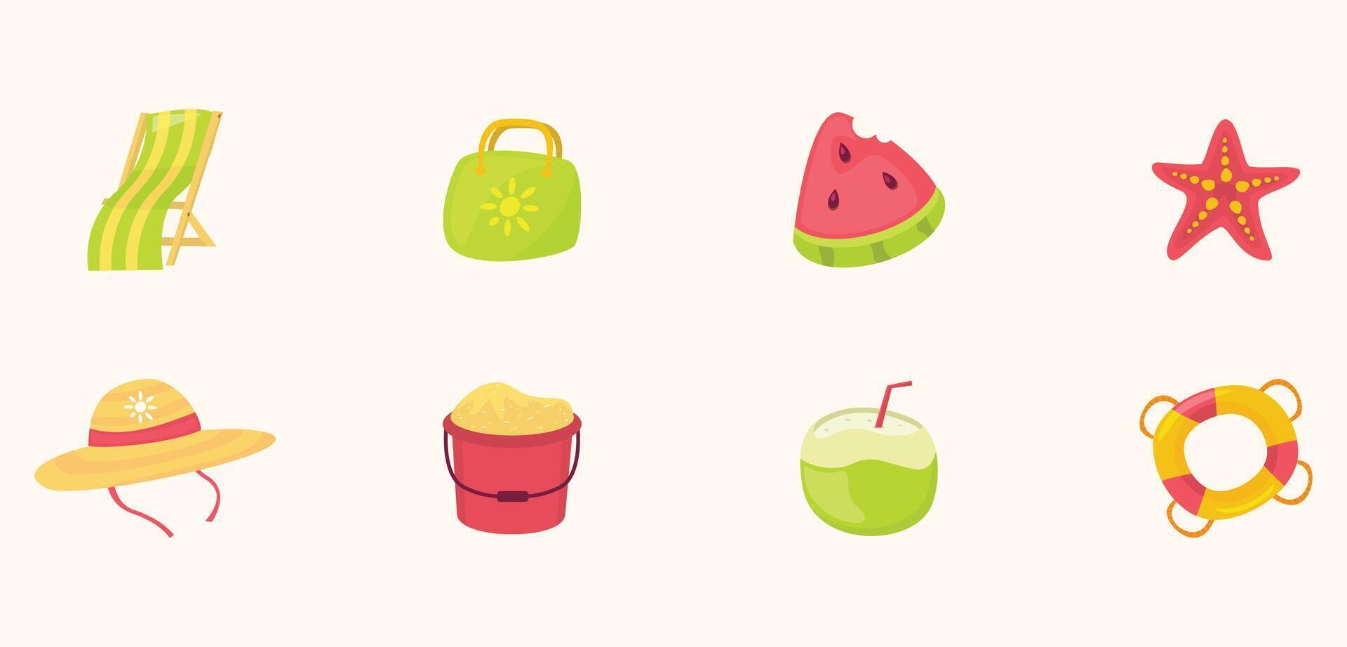 Summer icon set illustration featuring beach vector