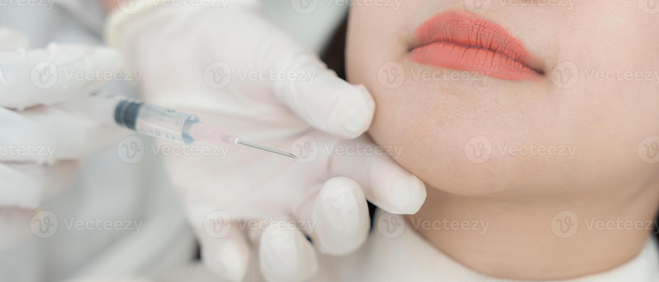 Cosmetic surgery, skin whitening injection, filler injection, Skin reface, beautiful Asian girl receive beauty treatments at beauty clinic, skincare, pore rejuvenation, wrinkle, baby face photo