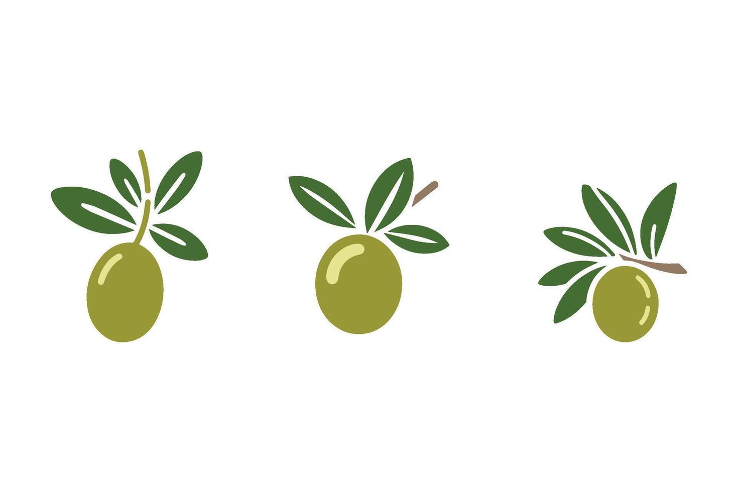 Minimalist olive fruit logo. Olive fruit with leaves icon illustration vector