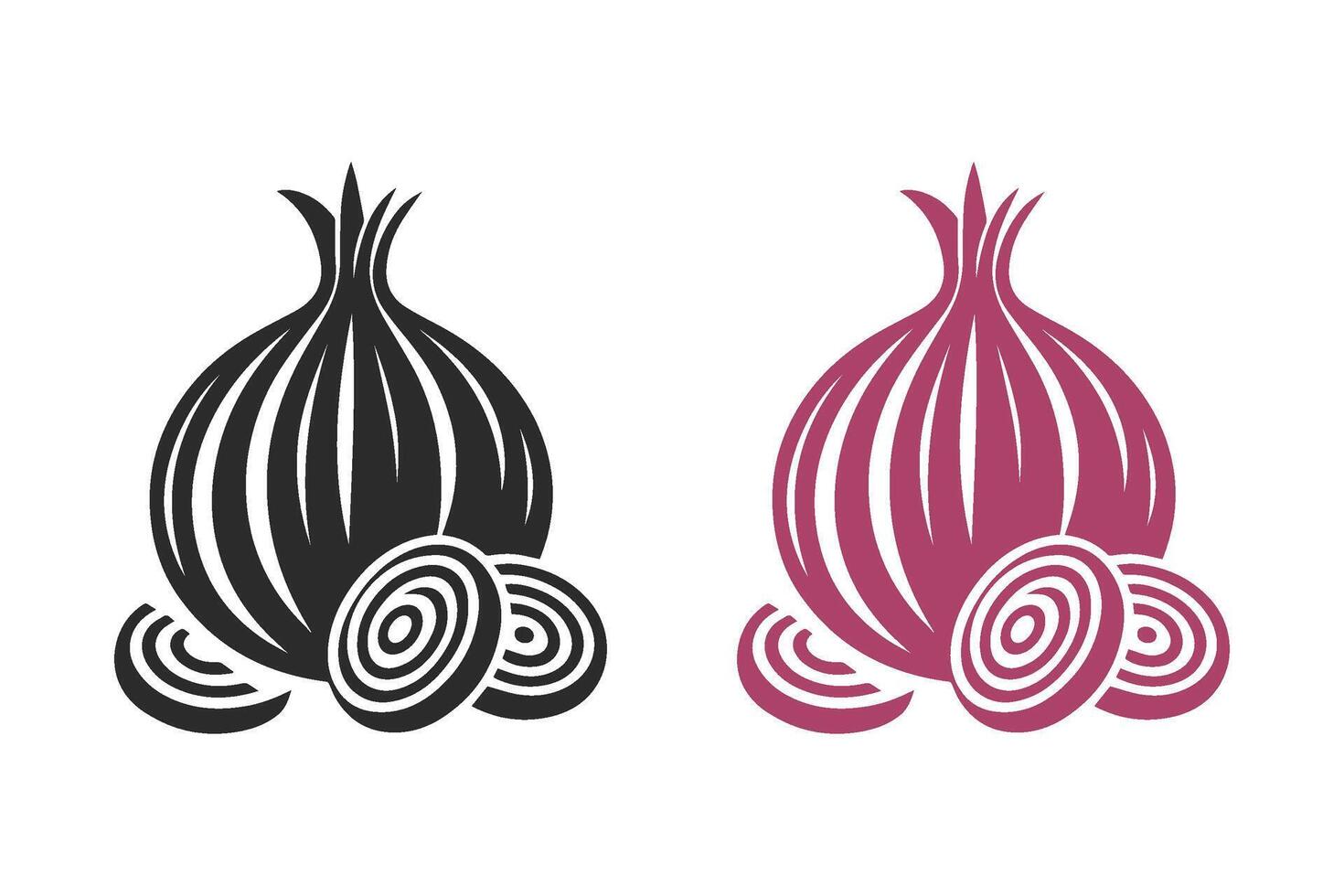 Minimalist onion with onion slices silhouette on white background. Onion with onion slices icon vector