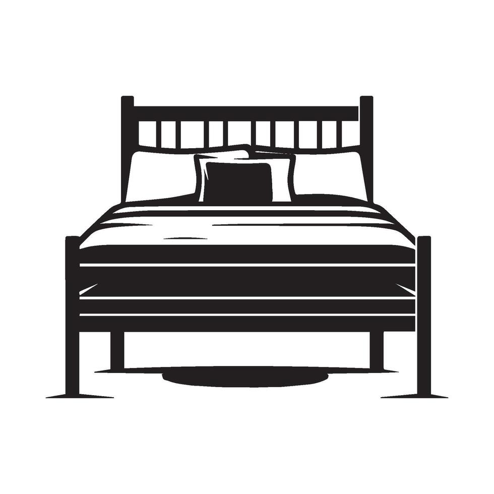 Minimalist wooden bed with pillow silhouette on white background vector