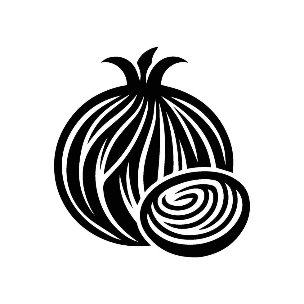 Minimalist onion with onion slices silhouette on white background. vector