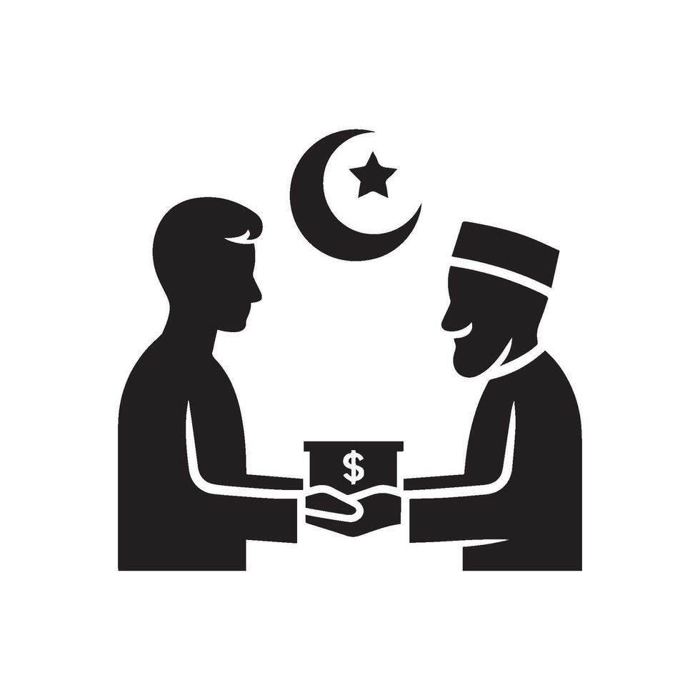 Minimalist muslim man giving donation silhouette on white background vector