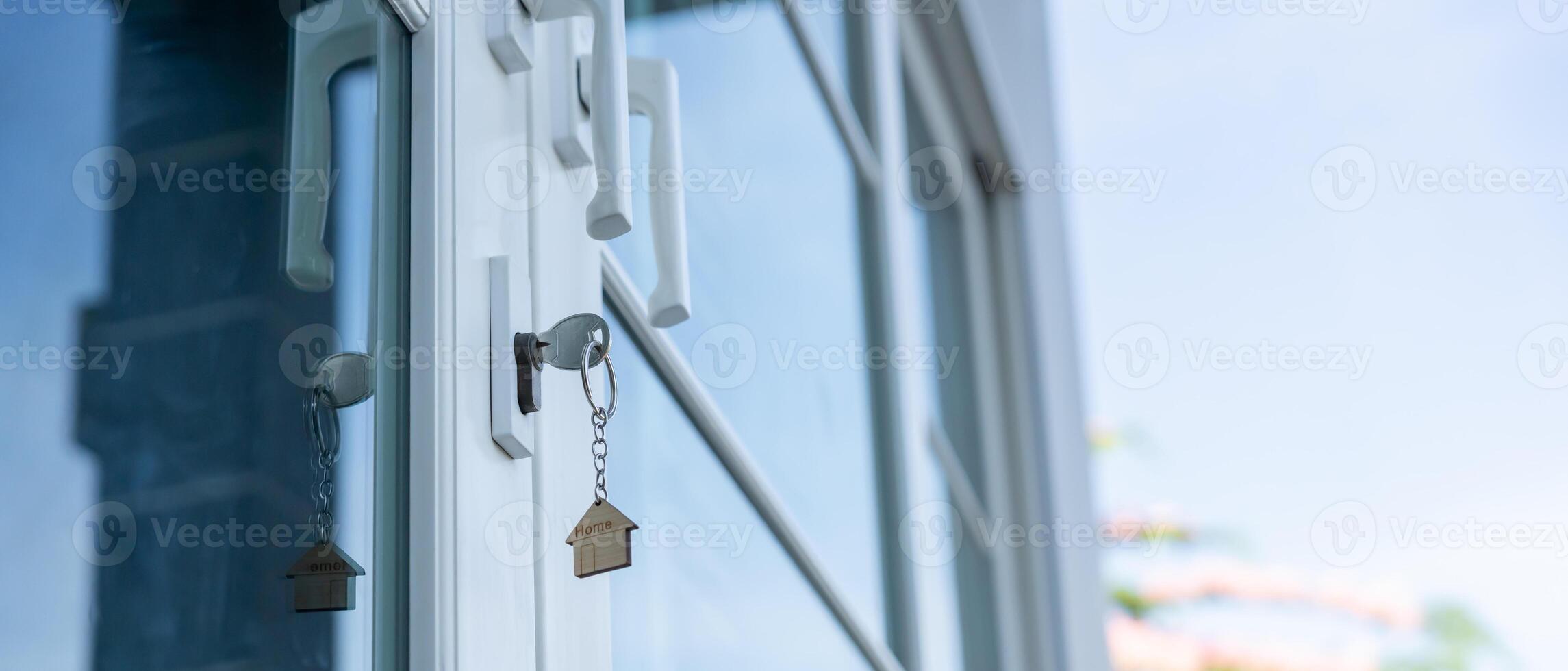 unlock house is plugged into the door. Second hand house for rent and sale. Owner use hand unlock door mortgage for new home, buy, sell, renovate, investment, owner, estate photo