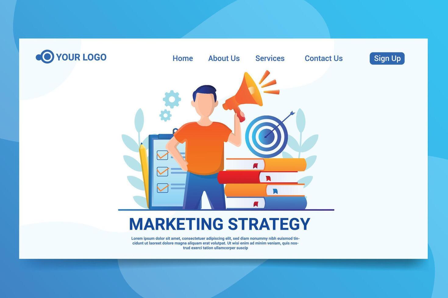 Marketing Strategy Concept with Businessman and Megaphone vector