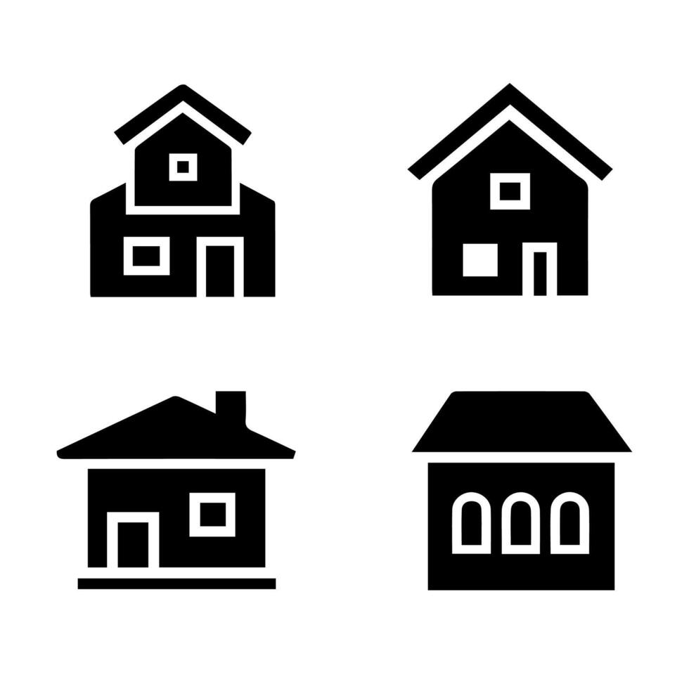 Set of Minimalist Black and White House Icons Flat Style Collection vector