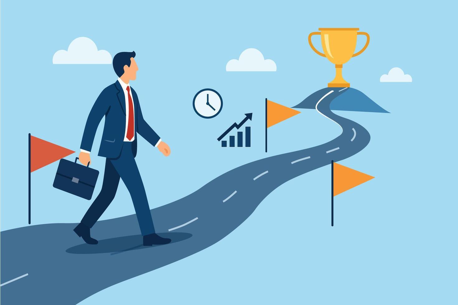 Road to Business Success, Path to Achievement Goal, Business Journey to Trophy, Entrepreneurial Success Path, Strategic Business Road Ahead vector