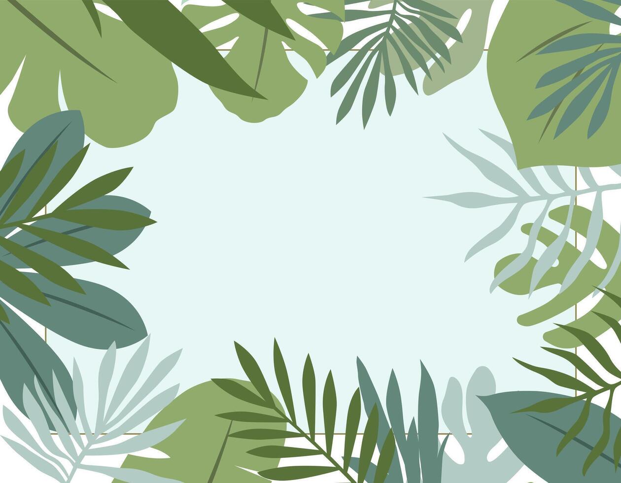 Illustration of a background with exotic leaves. Frame of leaves. Exotic background design. vector