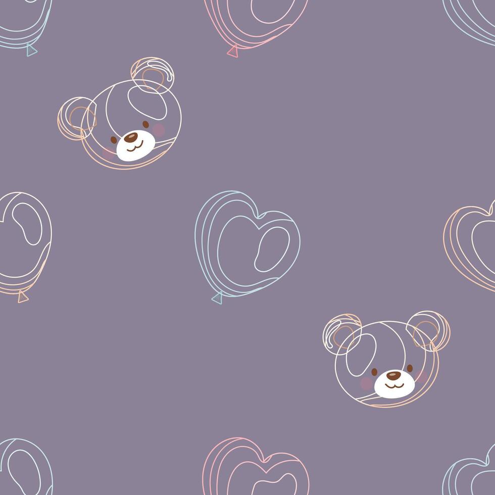 Seamless stroke pattern with bears and heart balloons vector