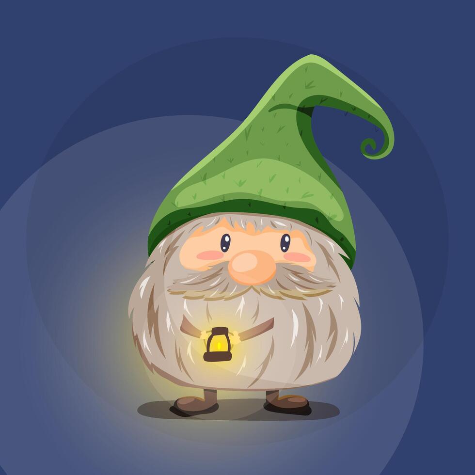 Cute gnome with green hat and lantern vector