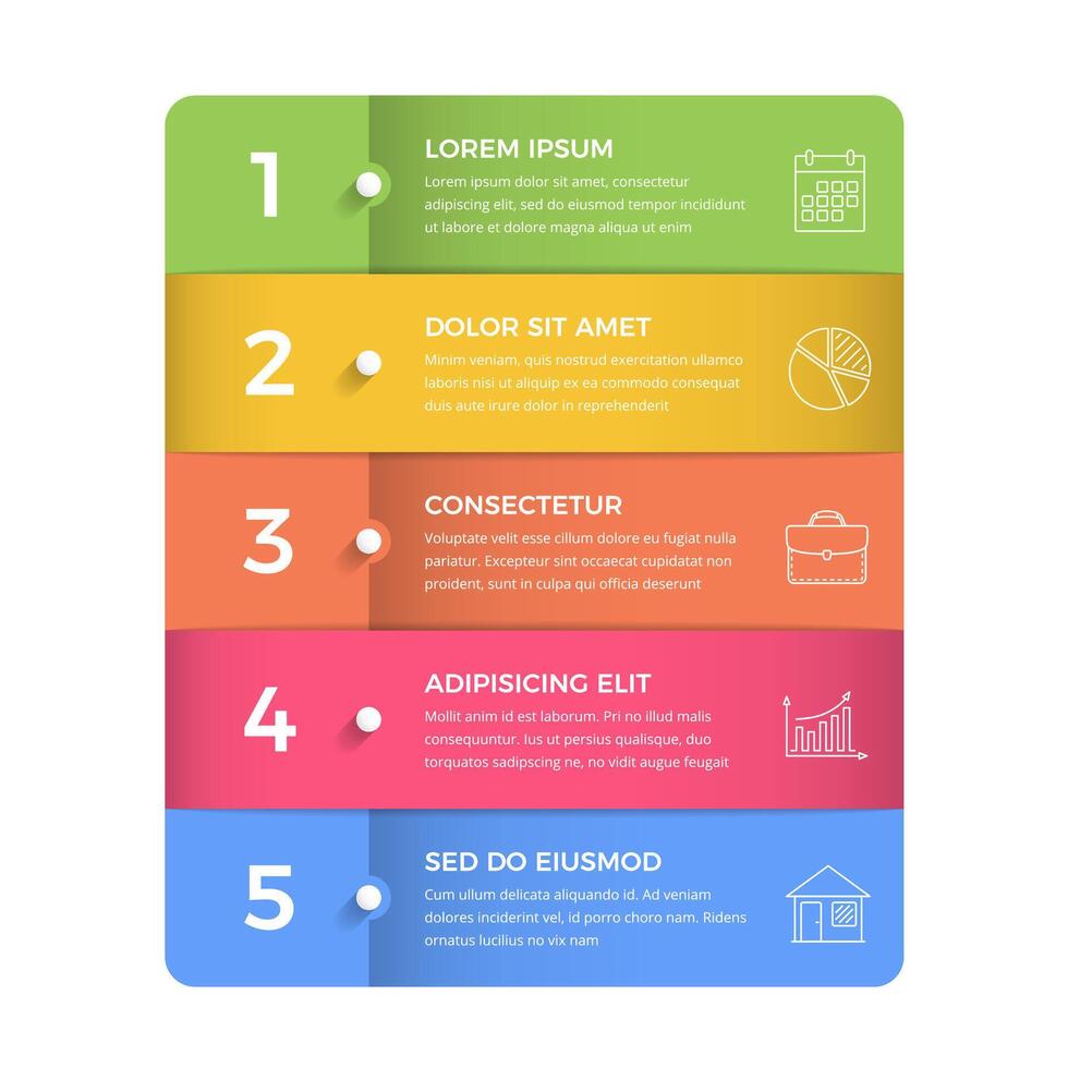Business infographic design template with five vertical options or steps, process, workflow template vector