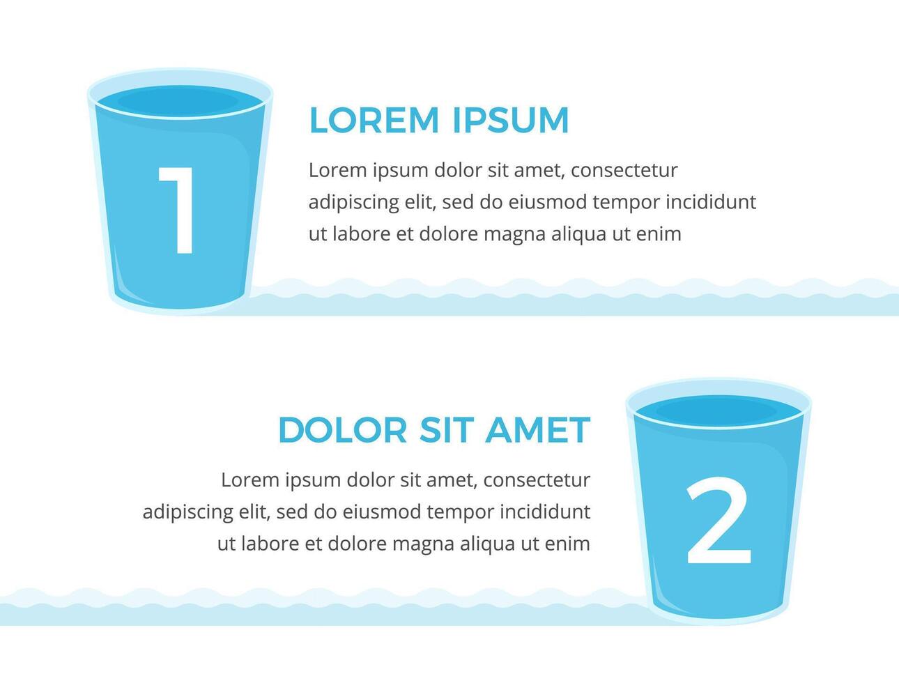 Two glasses with water with numbers and place for your text, water infographics vector