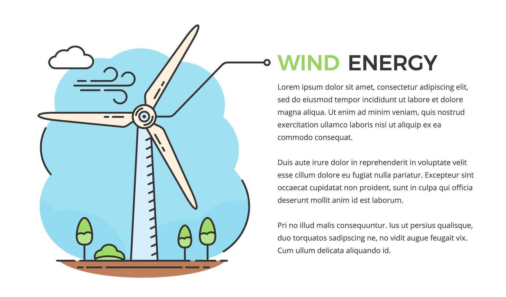 Wind energy concept - wind turbine with place for your text, line style, infographic template vector