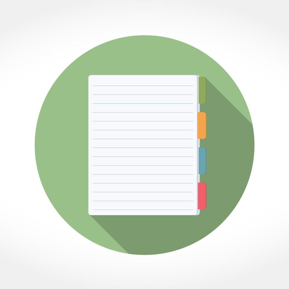 Notepad icon in circle, flat design with long shadow vector