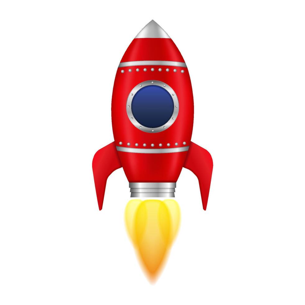 Red rocket with flame, gradient mesh vector