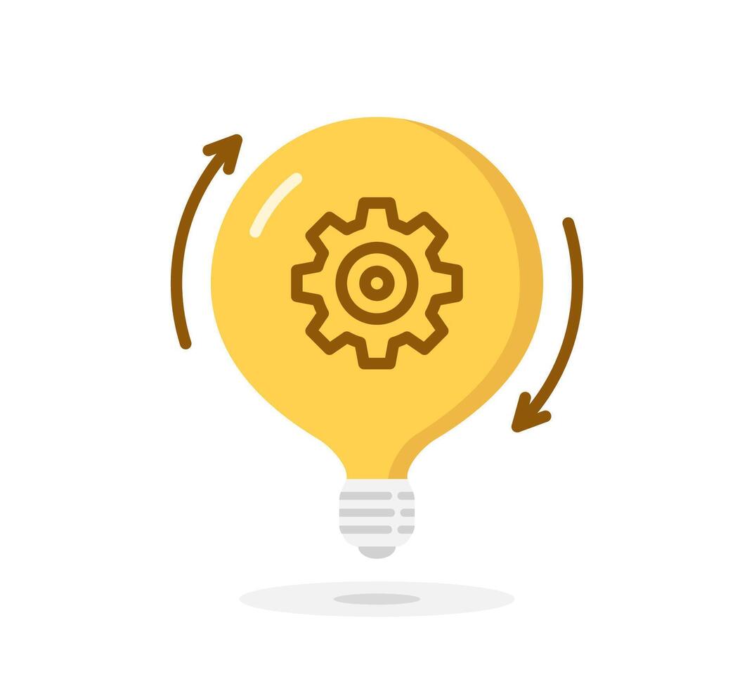 lightbulb icon with circle arrows gear inside, idea or innovation concept vector