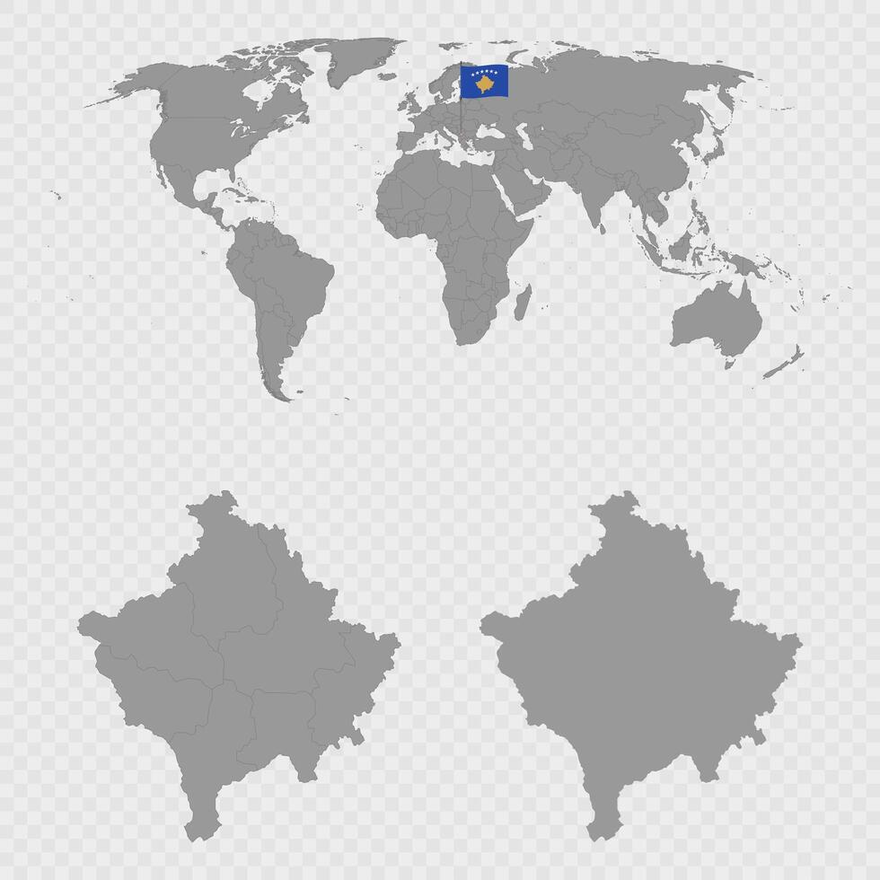 Kosovo Map Set with World Location. vector