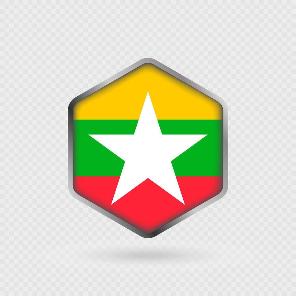 Myanmar Flag Icon in Hexagon Shape. vector