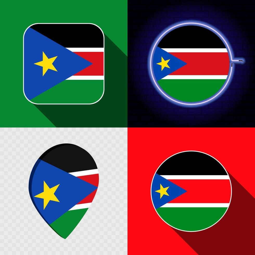 Set of modern icons with the national flag of South Sudan. vector