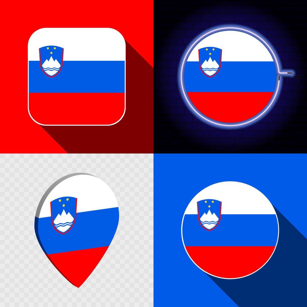Set of modern icons with the national flag of Slovenia. vector