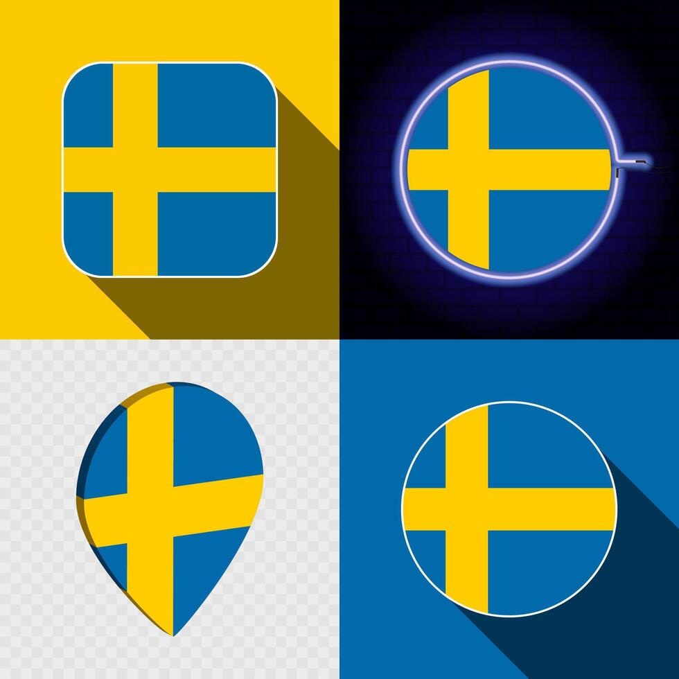 Set of modern icons with the national flag of Sweden. vector