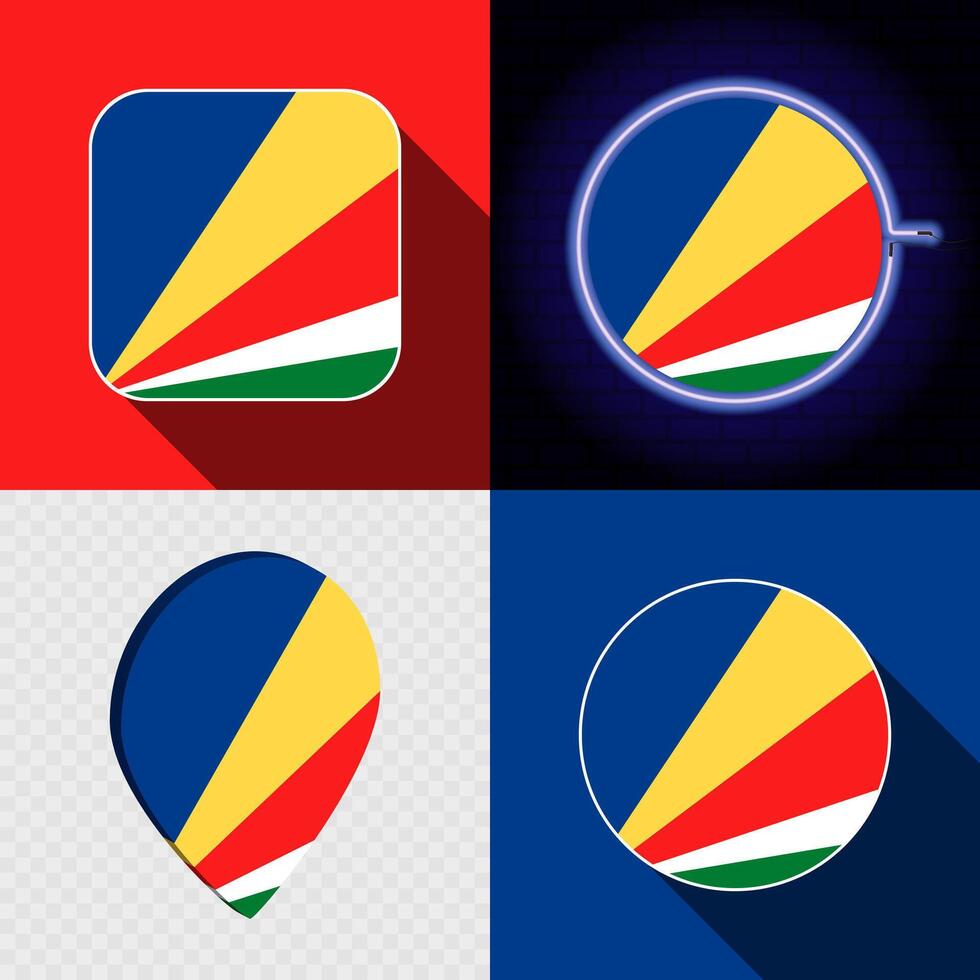 Set of modern icons with the national flag of Seychelles. vector