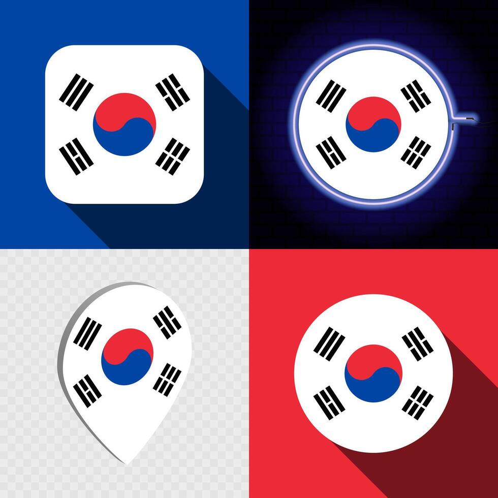 Set of modern icons with the national flag of South Korea. vector