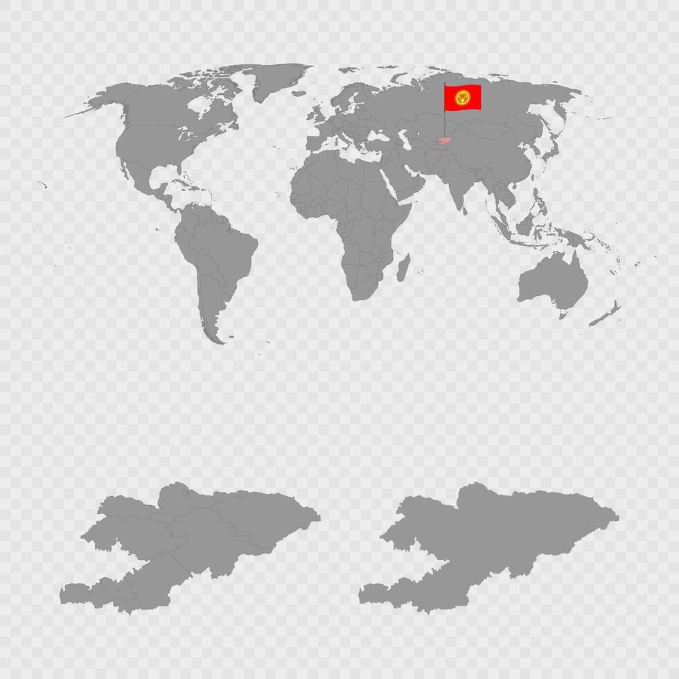 Kyrgyzstan Map Set with World Location. vector