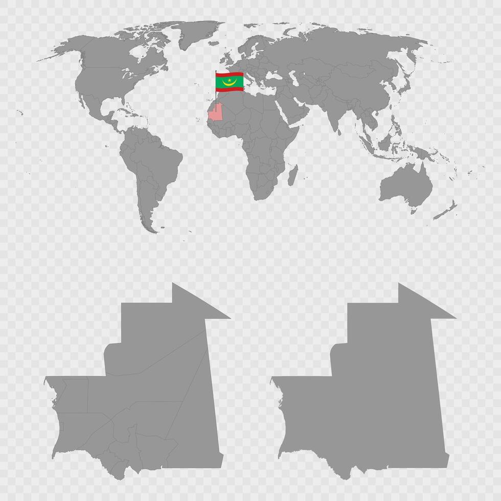 Mauritania Map Set with World Location. vector