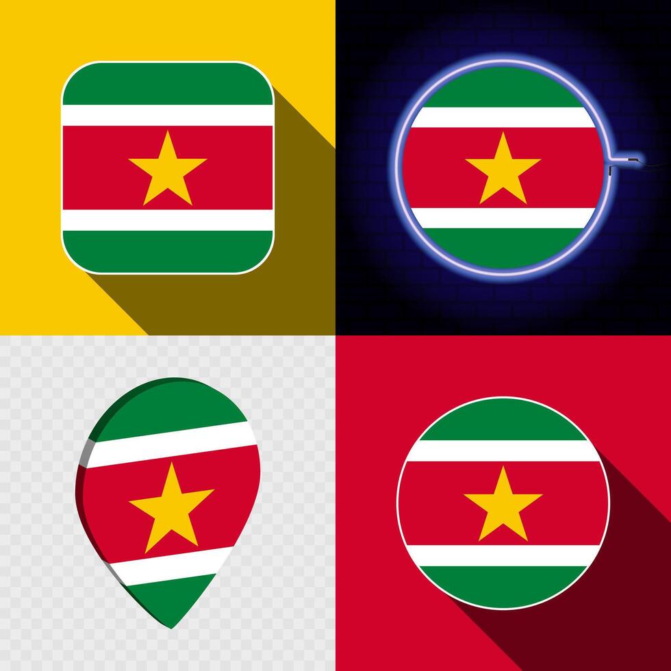 Set of modern icons with the national flag of Suriname. vector