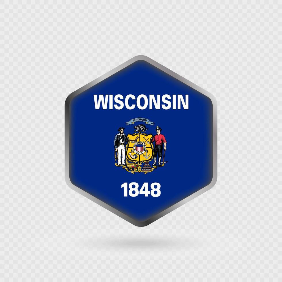 Wisconsin State Flag Icon in Hexagon Shape. vector