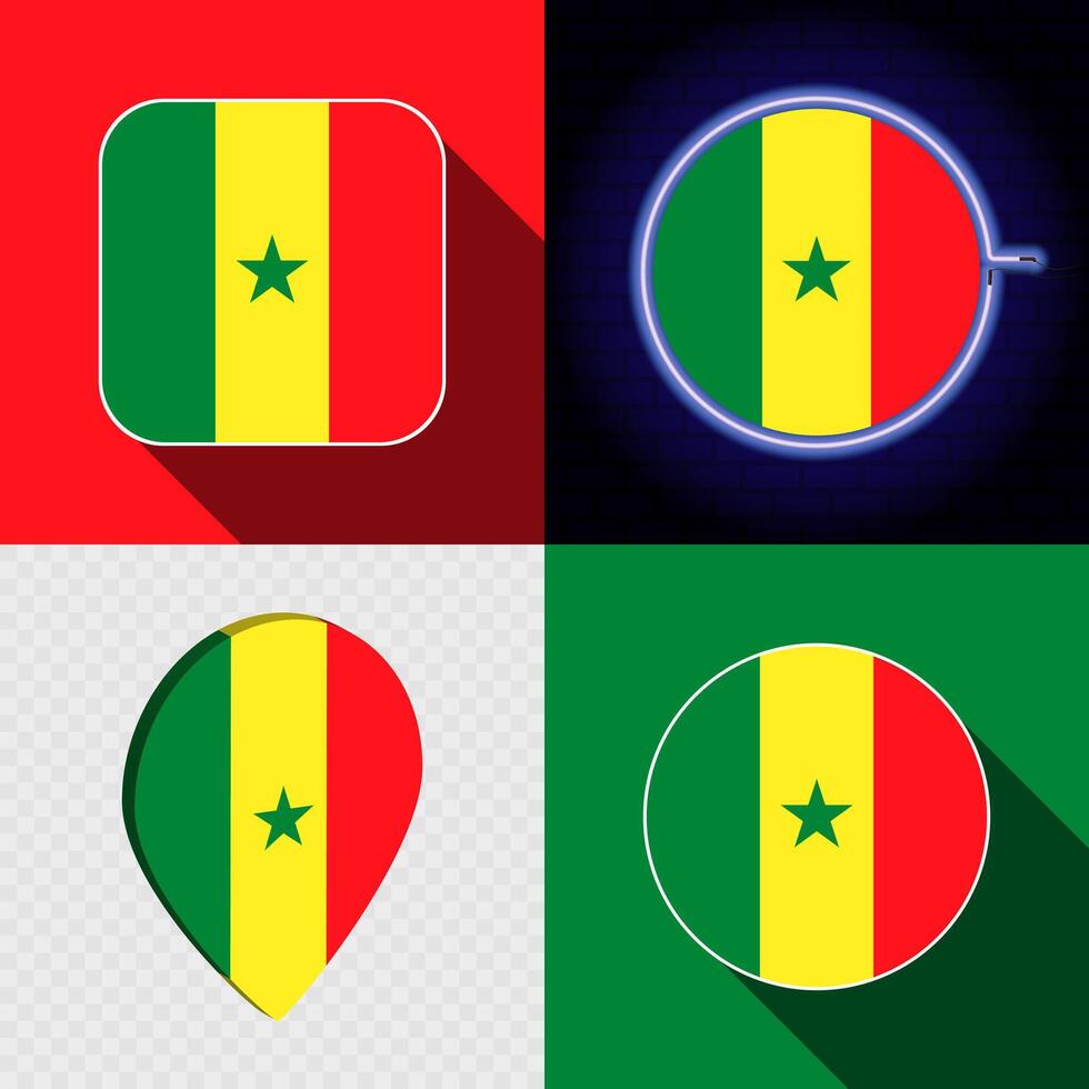 Set of modern icons with the national flag of Senegal. vector