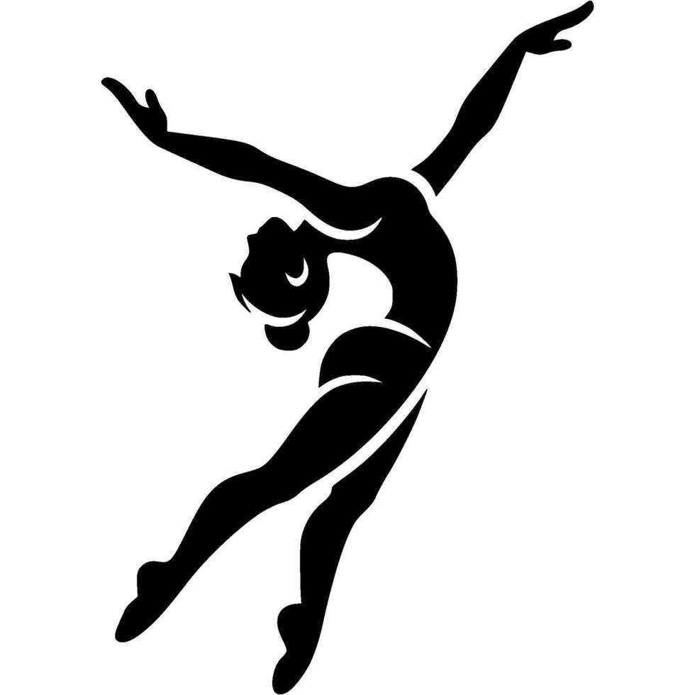 Sport emblem of girl gymnast graceful stand with back bend in monochrome. Engraving minimalistic image in black ink drawing on white background vector