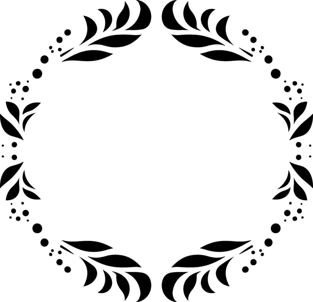Sketchy decorative frame of abstract leaves and round berries in monochrome. Engraving minimalistic image in black ink drawing on white background vector