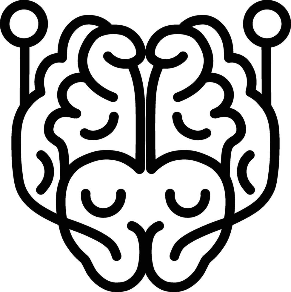 Abstract Geometric Brain Circuit Symbol in Minimalist Black and White Line Art Digital Technology and AI Concept vector