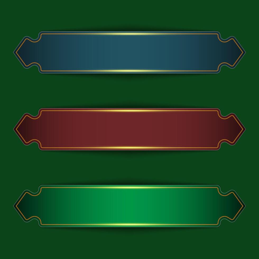 Three color options for Islamic text box with gold lines vector