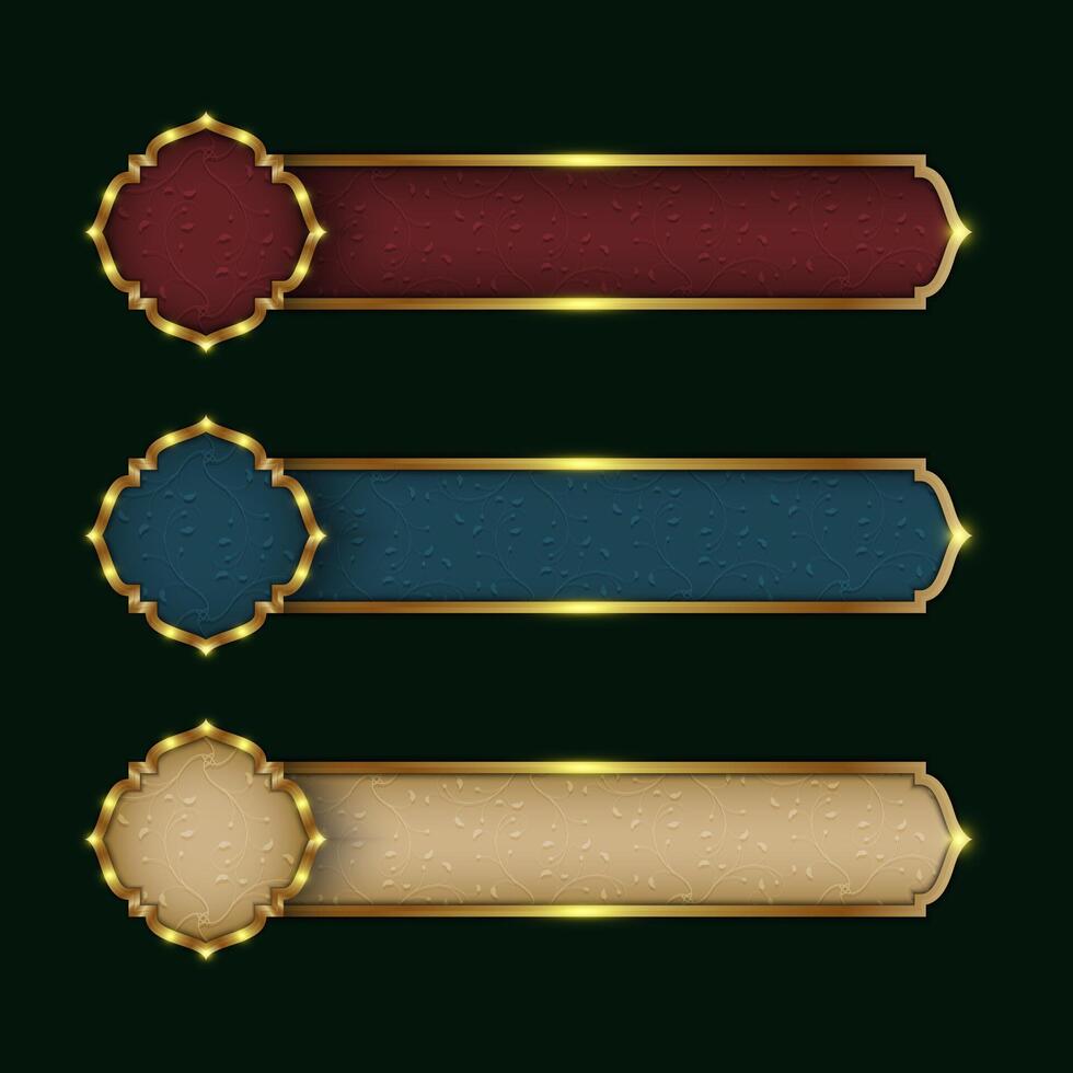 Three dynamic Islamic text box color options vector