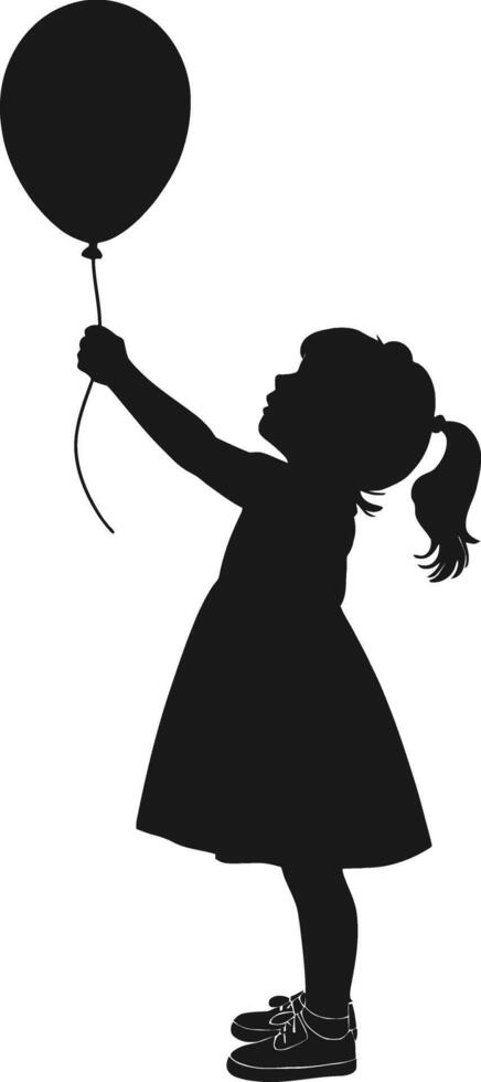 Silhouette of a little girl holding a balloon up high vector