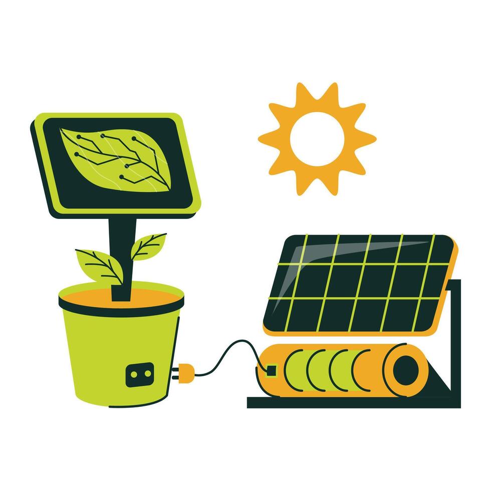 Sustainable Energy Concept Using Solar Power For Plant Growth vector