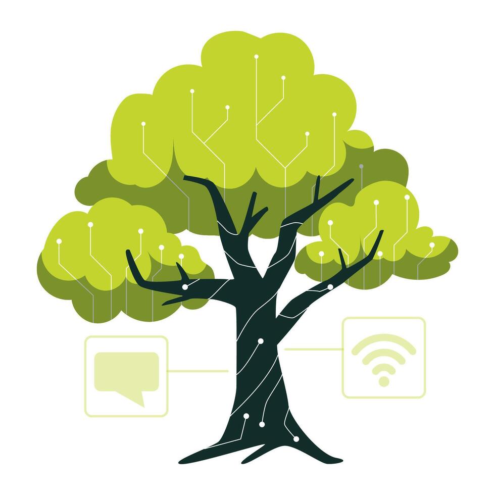 Digital Tree With Technology And Communication Symbols vector