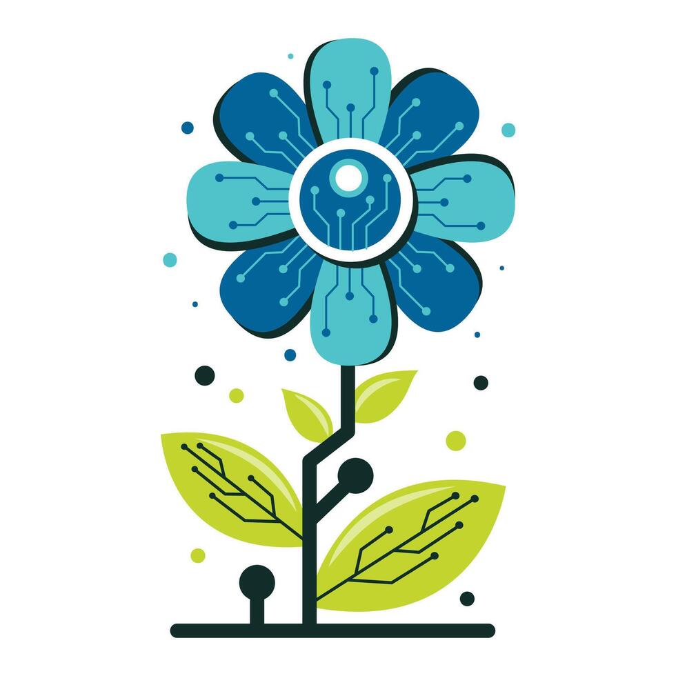 Digital Technology Flower With Circuit Board Design vector